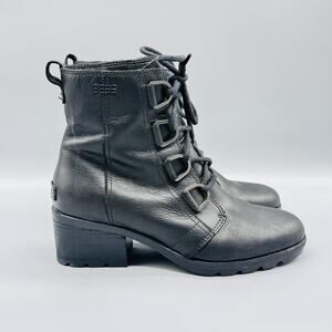 Sorel Boots Women 8.5 Black Leather Combat Waterproof Cate Lace Up Ankle Comfort